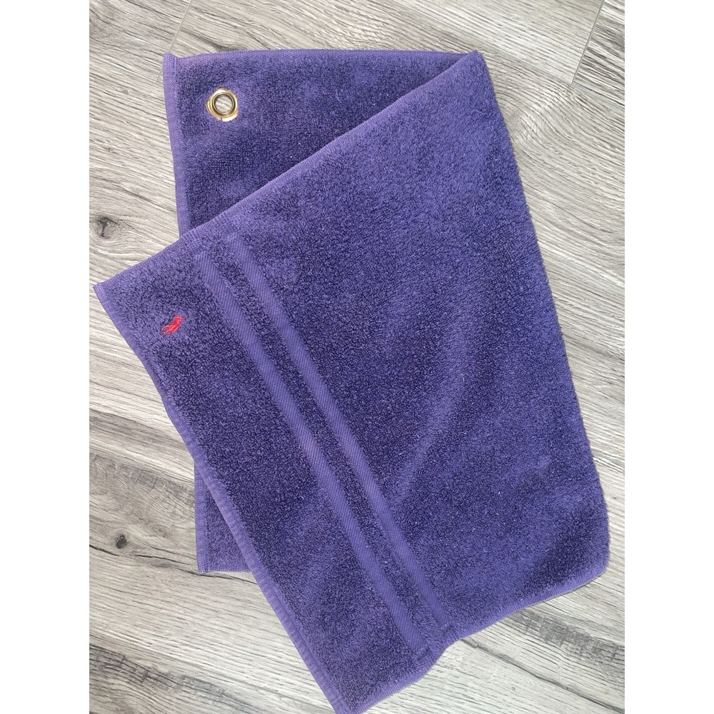 Ralph Lauren Golf Bag Hand Towel Purple With Red Logo & Brass Grommet Vintage
